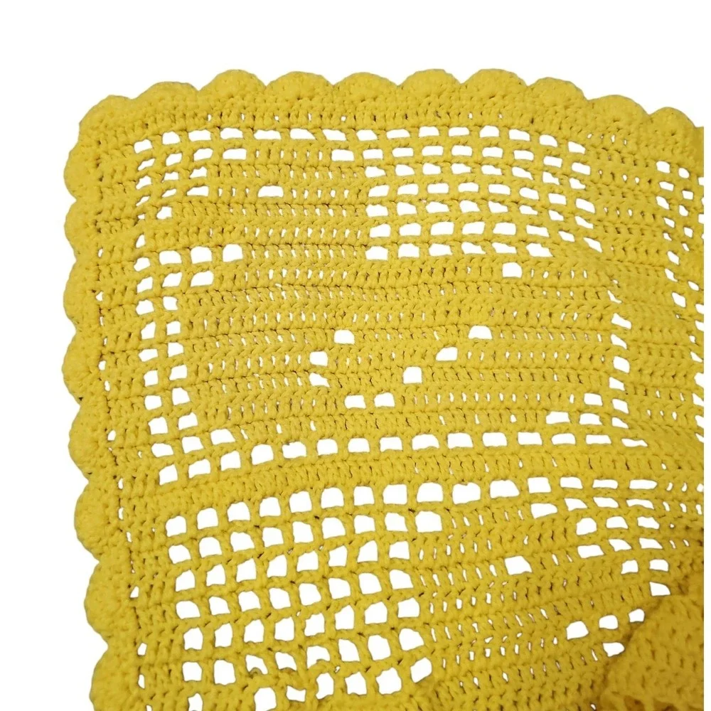 Crochet Duckies Pattern Baby Blanket‎ Yellow Handmade Knit Afghan Nursery Decor
